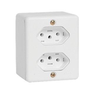 2 Tomadas Fixas Sobrepor Bipolar 2P + T 10A 250V  2 Tomadas Fixas Sobrepor Bipolar 2P + T 10A 250V